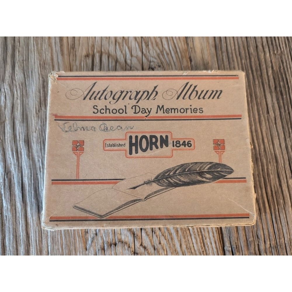 Antique 1928 Horn Boxed Autograph School Memories Ephemera Collage Kansas 1932